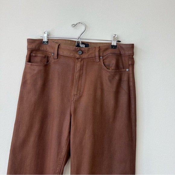 Paige Leenah High Rise Wide Leg Brown Cognac Luxe Coated Jeans - Picture 4 of 11